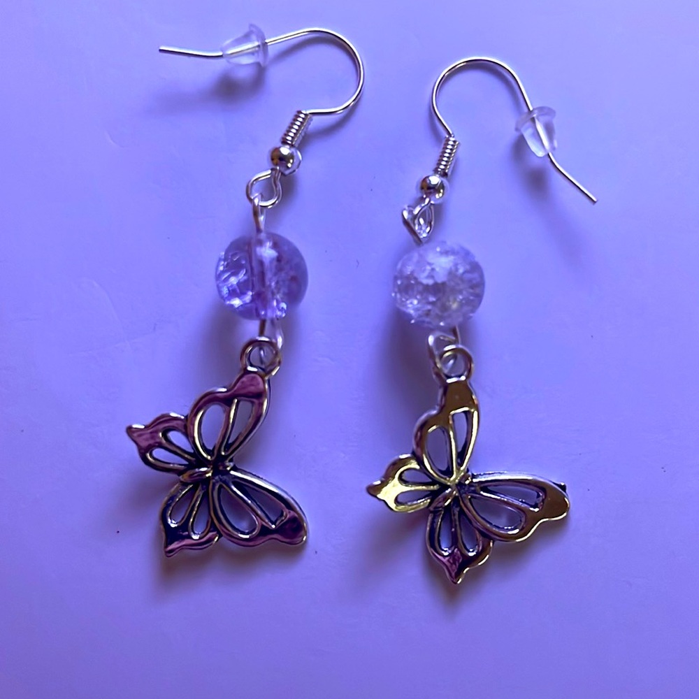 Handmade Butterfly Earrings Fairycore Silver Girly NWOT Lightweight Kawaii